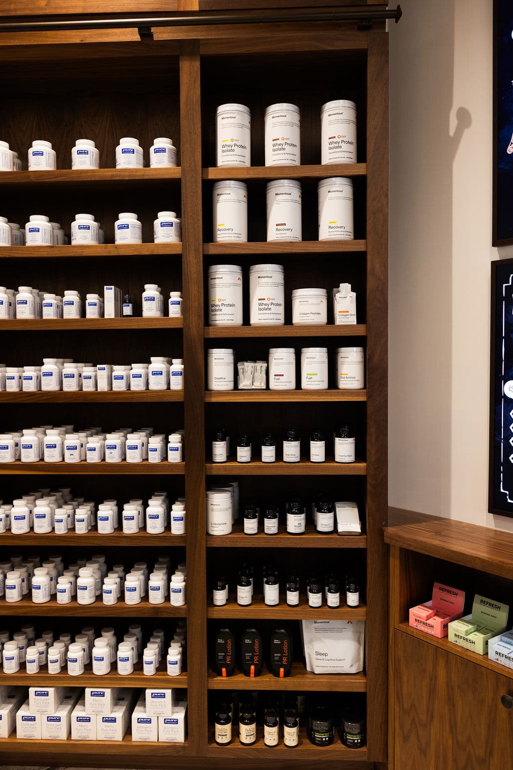 Supplements and wellness products on the shelves